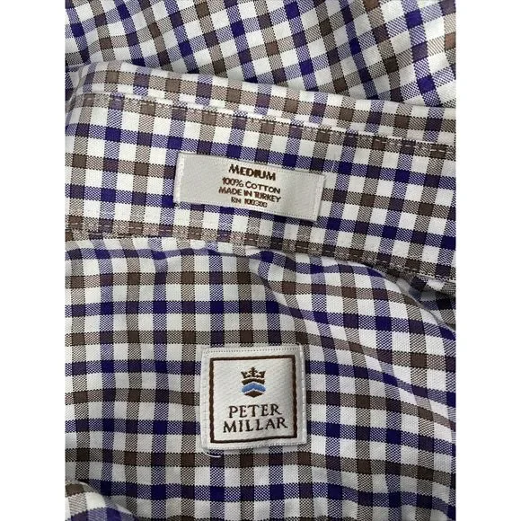 Peter Millar Men's Purple/Brown Plaid Casual Button Up Shirt Sz M - Picture 3 of 3